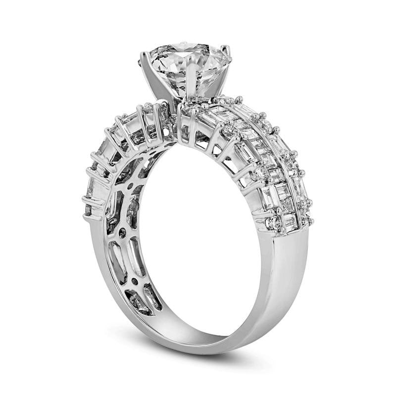 2.0 CT. T.W. Natural Diamond Three Row Engagement Ring in Solid 18K White Gold (I/SI2)