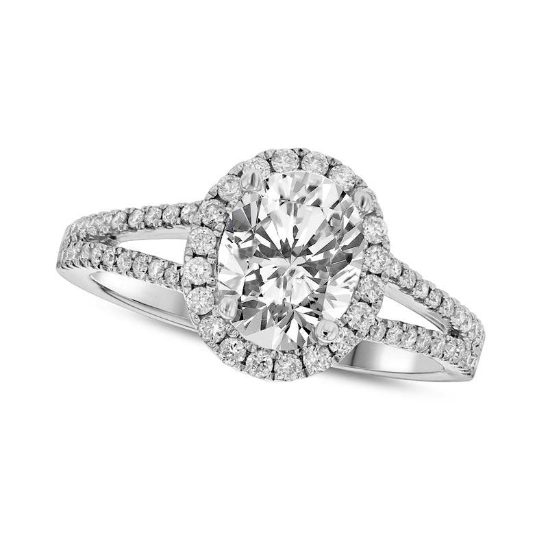 1.25 CT. T.W. Oval Natural Diamond Frame Split Shank Engagement Ring in Solid 18K White Gold (I/SI2)