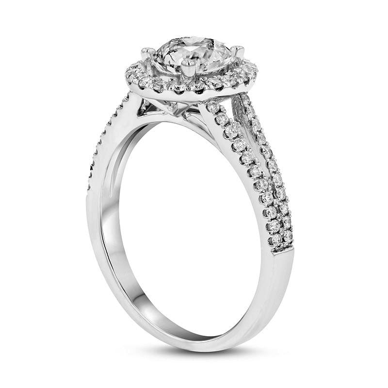 1.25 CT. T.W. Oval Natural Diamond Frame Split Shank Engagement Ring in Solid 18K White Gold (I/SI2)