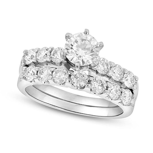 2.0 CT. T.W. Natural Diamond Bridal Engagement Ring Set in Solid 14K White Gold