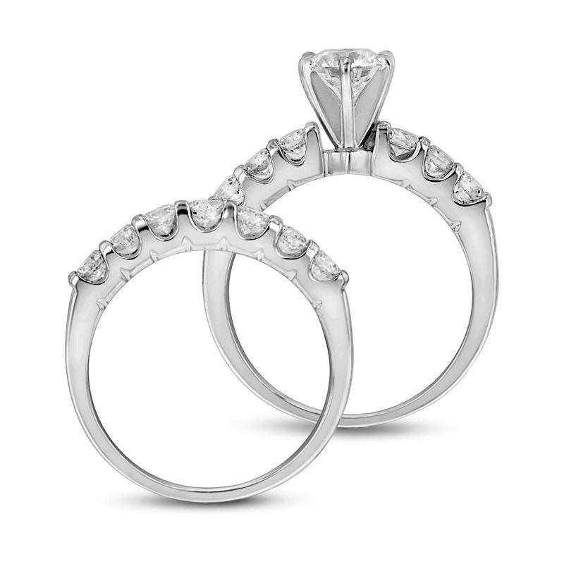 2.0 CT. T.W. Natural Diamond Bridal Engagement Ring Set in Solid 14K White Gold