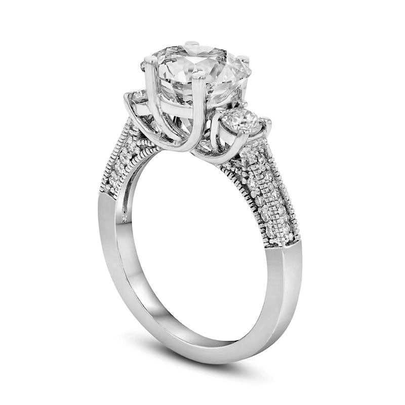 1.5 CT. T.W. Natural Diamond Three Stone Antique Vintage-Style Engagement Ring in Solid 14K White Gold (I/SI2)