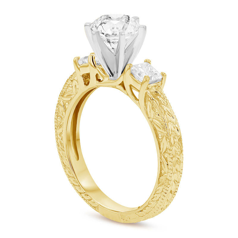 2.10 CT. T.W. Natural Diamond Antique Vintage-Style Three Stone Engagement Ring in Solid 14K Gold (H/SI2)