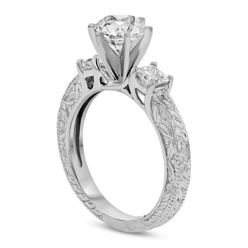 2.10 CT. T.W. Natural Diamond Antique Vintage-Style Three Stone Engagement Ring in Solid 14K White Gold (H/SI2)