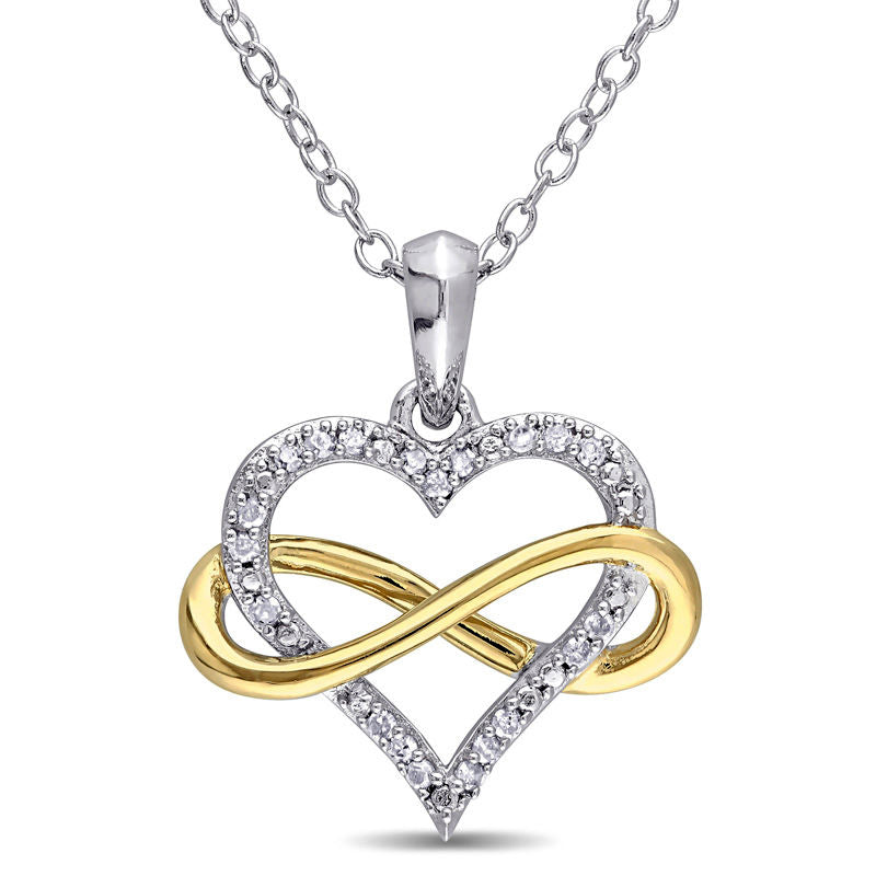 0.1 CT. T.W. Natural Diamond Infinity Heart Pendant in Sterling Silver with Yellow Rhodium