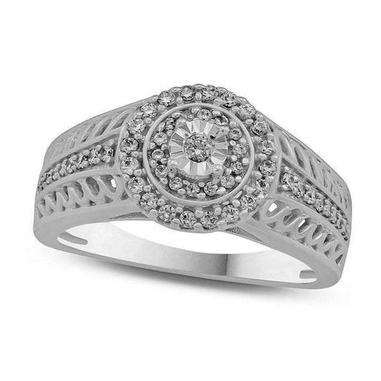 0.33 CT. T.W. Natural Diamond Double Frame Vine-Pattern Shank Engagement Ring in Sterling Silver