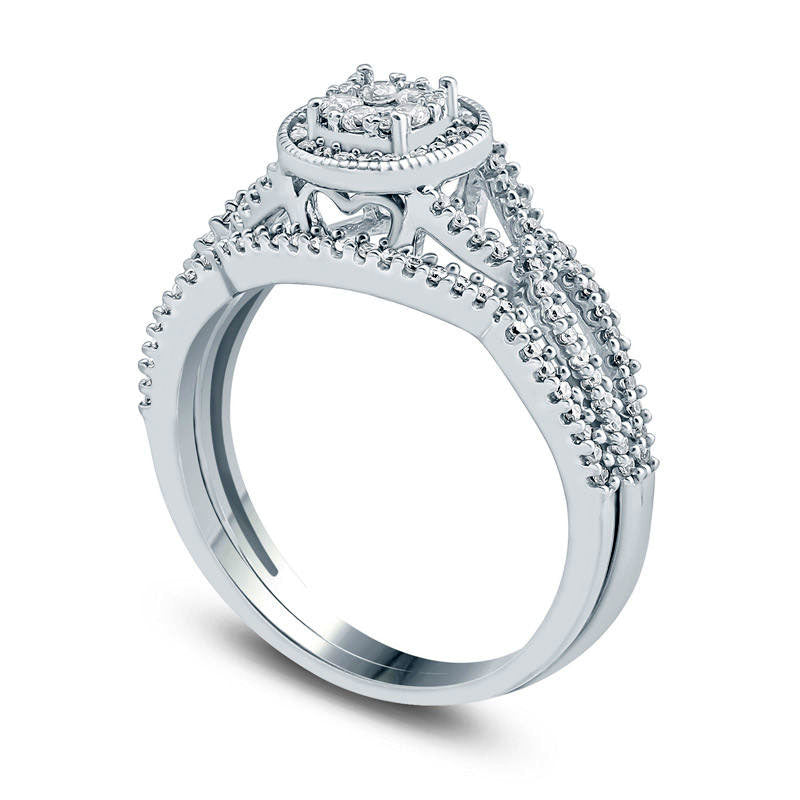 0.38 CT. T.W. Composite Natural Diamond Frame Loop Shank Bridal Engagement Ring Set in Sterling Silver