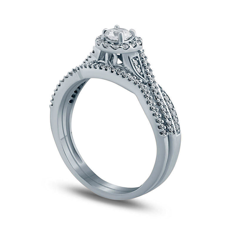 0.50 CT. T.W. Natural Diamond Frame Twist Bridal Engagement Ring Set in Solid 10K White Gold