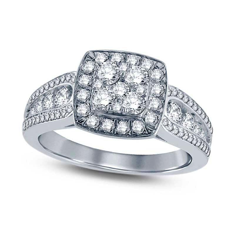 1.0 CT. T.W. Composite Natural Diamond Cushion Frame Engagement Ring in Solid 10K White Gold