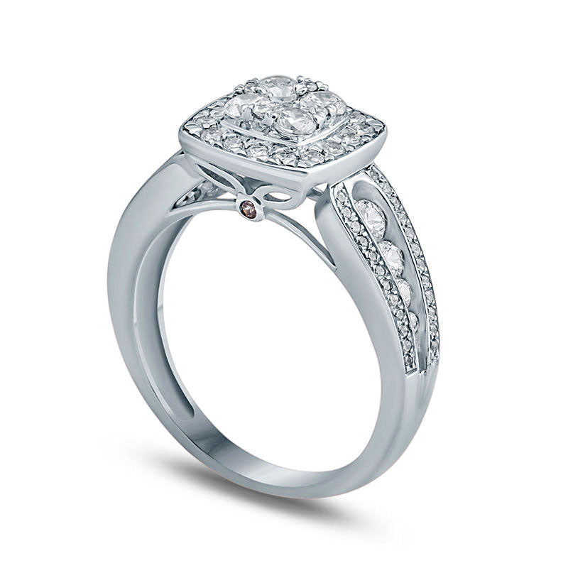 1.0 CT. T.W. Composite Natural Diamond Cushion Frame Engagement Ring in Solid 10K White Gold