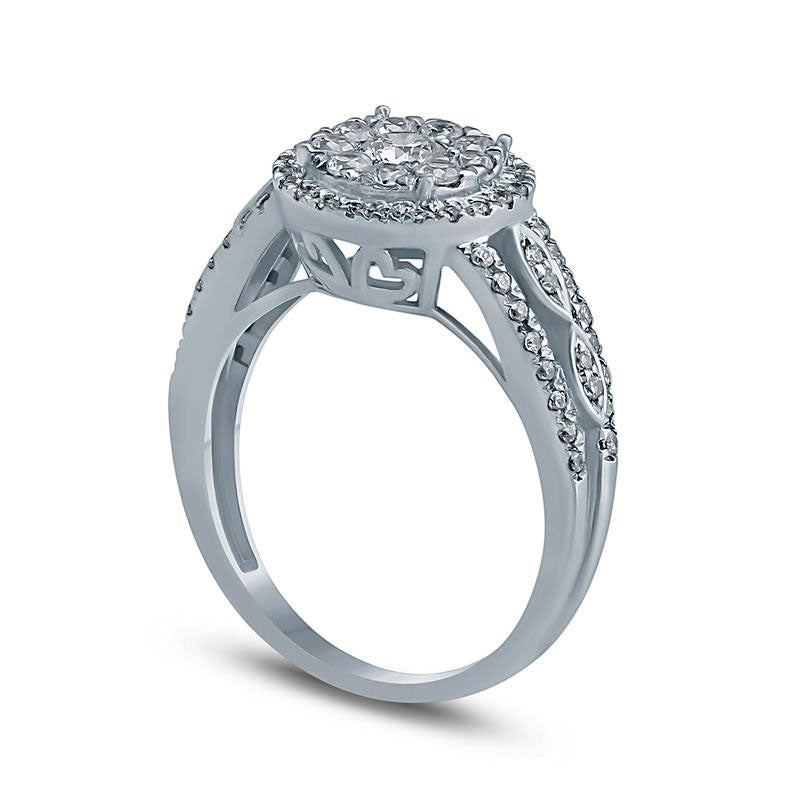 0.75 CT. T.W. Natural Diamond Flower Frame Engagement Ring in Solid 10K White Gold