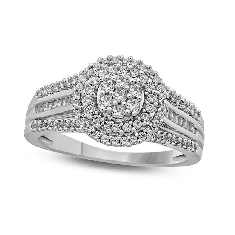 0.50 CT. T.W. Composite Natural Diamond Double Frame Engagement Ring in Solid 10K White Gold