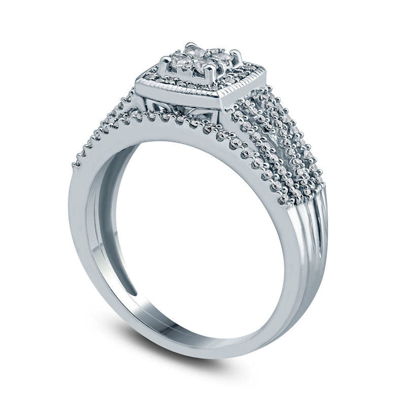 0.50 CT. T.W. Composite Natural Diamond Cushion Frame "X" Open Shank Bridal Engagement Ring Set in Solid 10K White Gold