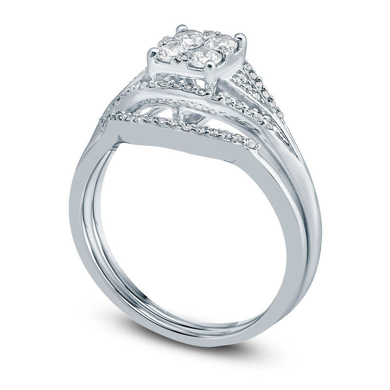 0.38 CT. T.W. Composite Natural Diamond Square Bridal Engagement Ring Set in Solid 10K White Gold