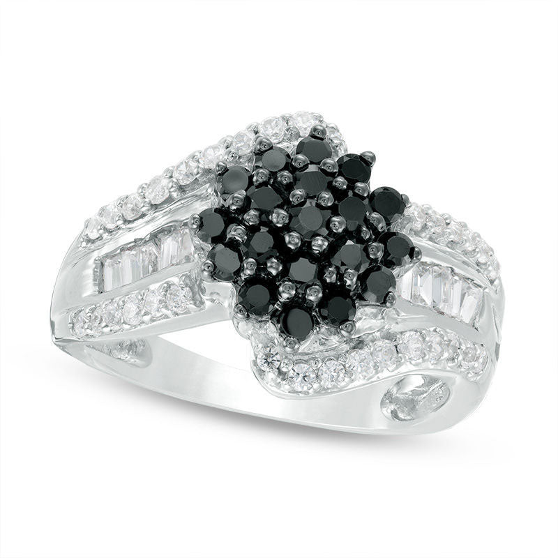 1.0 CT. T.W. Composite Enhanced Black and White Natural Diamond Three Row Bypass Ring in Solid 10K White Gold