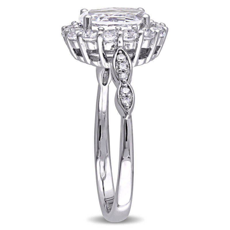 Oval White Topaz and Natural Diamond Accent Frame Ring in Solid 14K White Gold