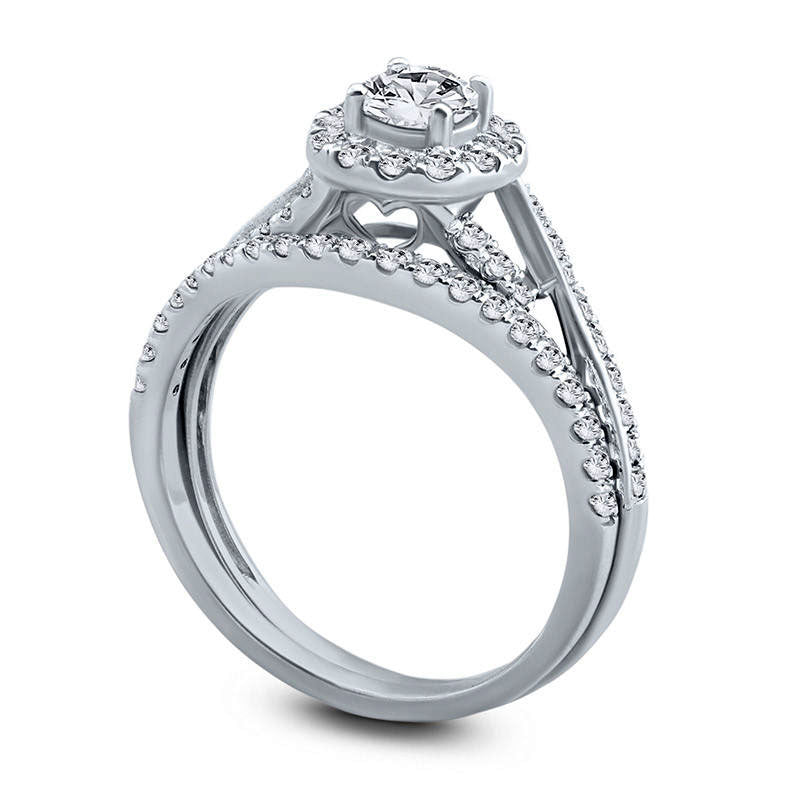 1.0 CT. T.W. Natural Diamond Frame Bypass Bridal Engagement Ring Set in Solid 10K White Gold