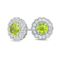 5.0mm Peridot and Lab-Created White Sapphire Flower Stud Earrings in Sterling Silver