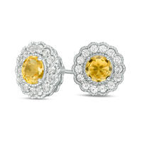 5.0mm Citrine and Lab-Created White Sapphire Flower Stud Earrings in Sterling Silver