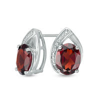 Oval Garnet and Lab-Created White Sapphire Teardrop Stud Earrings in Sterling Silver