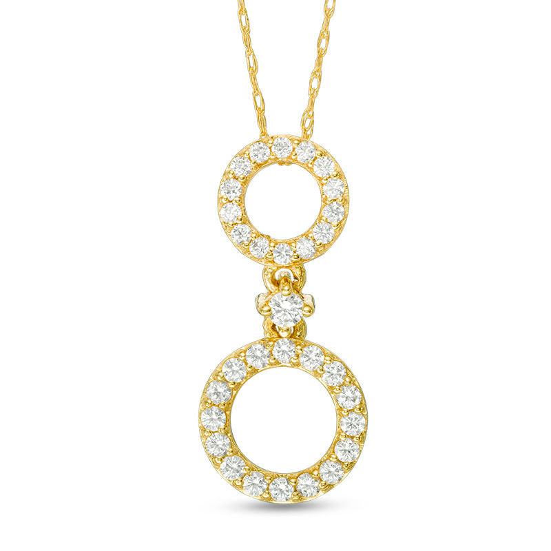 0.33 CT. T.W. Natural Diamond Double Circle Drop Pendant in 10K Yellow Gold