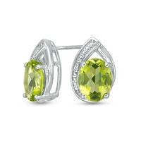 Oval Peridot and Lab-Created White Sapphire Teardrop Stud Earrings in Sterling Silver