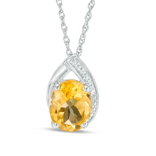 Oval Citrine and Lab-Created White Sapphire Teardrop Pendant in Sterling Silver