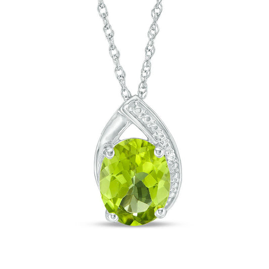 Oval Peridot and Lab-Created White Sapphire Teardrop Pendant in Sterling Silver