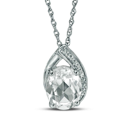 Oval and Round Lab-Created White Sapphire Teardrop Pendant in Sterling Silver