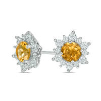 5.0mm Citrine and Lab-Created White Sapphire Sunburst Stud Earrings in Sterling Silver