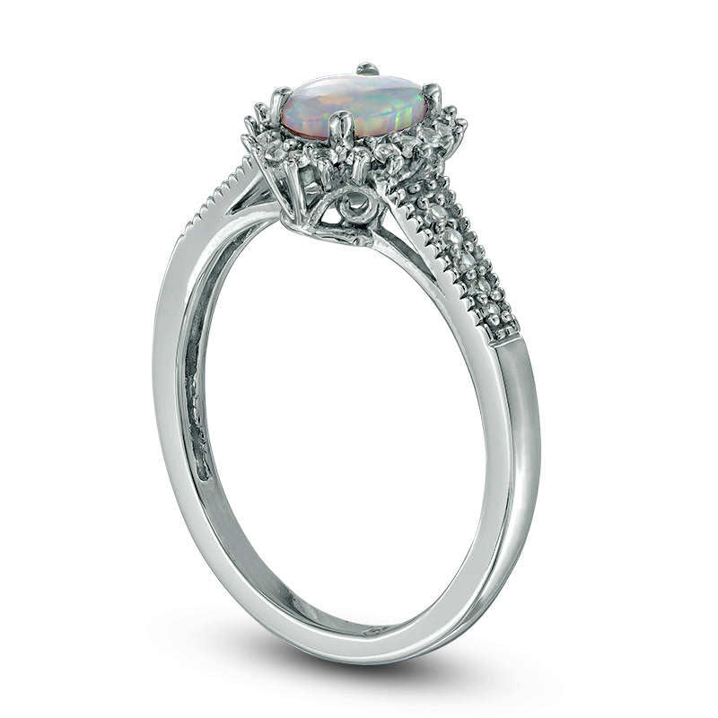 Oval Lab-Created Opal and White Sapphire Starburst Ring in Sterling Silver