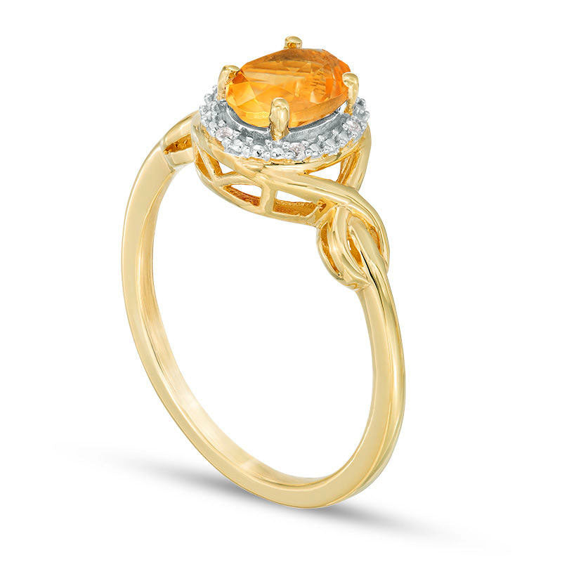 Oval Citrine and Natural Diamond Accent Twist Ring in Solid 10K Yellow Gold