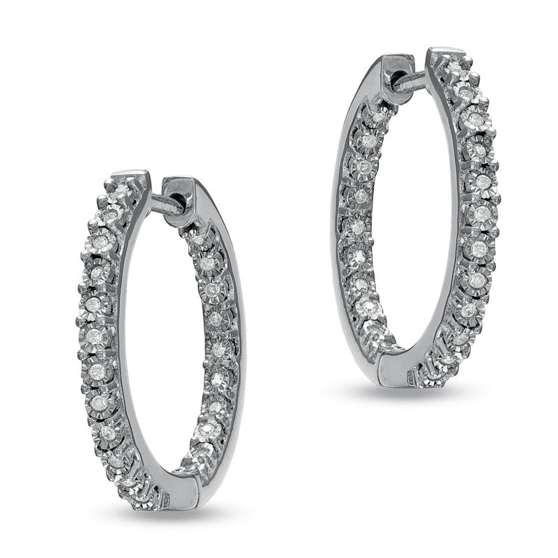 0.13 CT. T.W. Diamond Sparkle Hoop Earrings in Sterling Silver