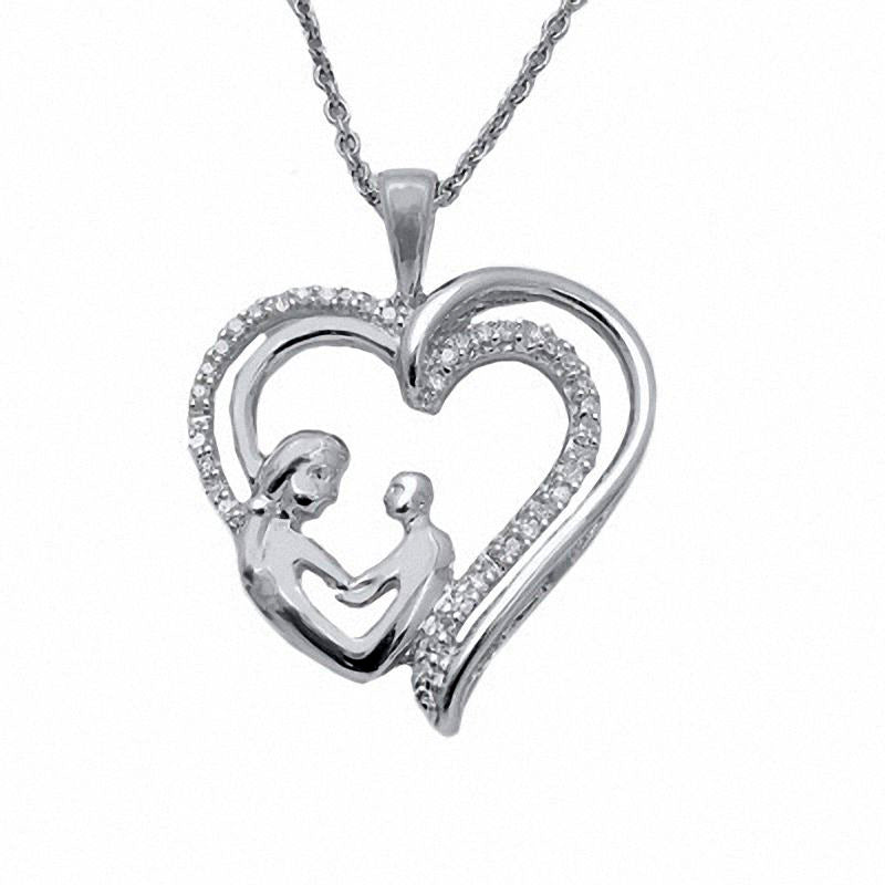 0.1 CT. T.W. Natural Diamond Motherly Love Pendant in Sterling Silver