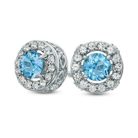 5.0mm Swiss Blue Topaz and Lab-Created White Sapphire Stud Earrings in Sterling Silver