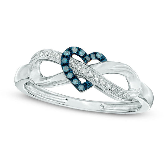 Enhanced Blue and White Natural Diamond Accent Infinity with Heart Ring in Solid 10K White Gold