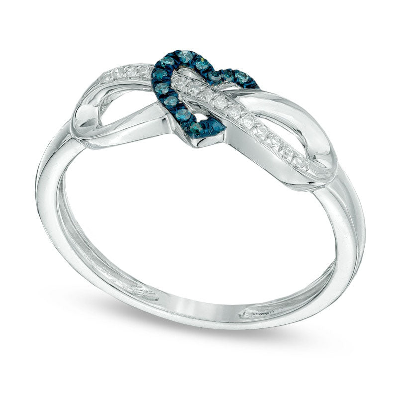 Enhanced Blue and White Natural Diamond Accent Infinity with Heart Ring in Solid 10K White Gold