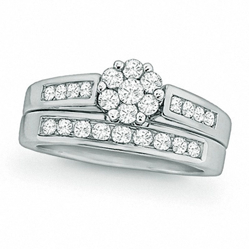 0.50 CT. T.W. Natural Diamond Flower Bridal Engagement Ring Set in Solid 10K White Gold