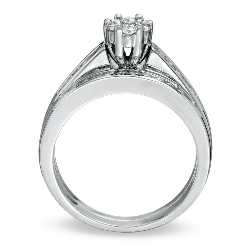 0.50 CT. T.W. Natural Diamond Flower Bridal Engagement Ring Set in Solid 10K White Gold