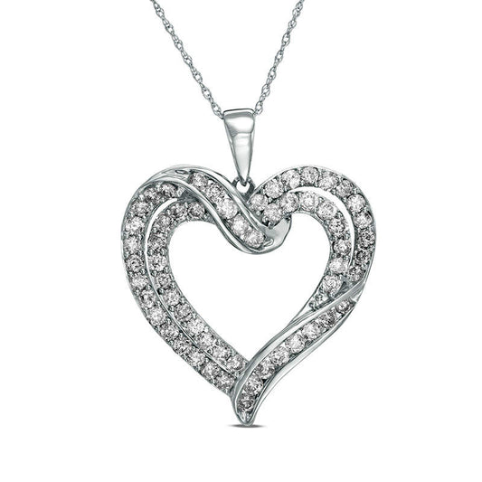 2 CT. T.W. Natural Diamond Crossover Heart Pendant in 10K White Gold