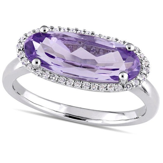 Sideways Oval Amethyst and White Topaz Frame Ring in Sterling Silver