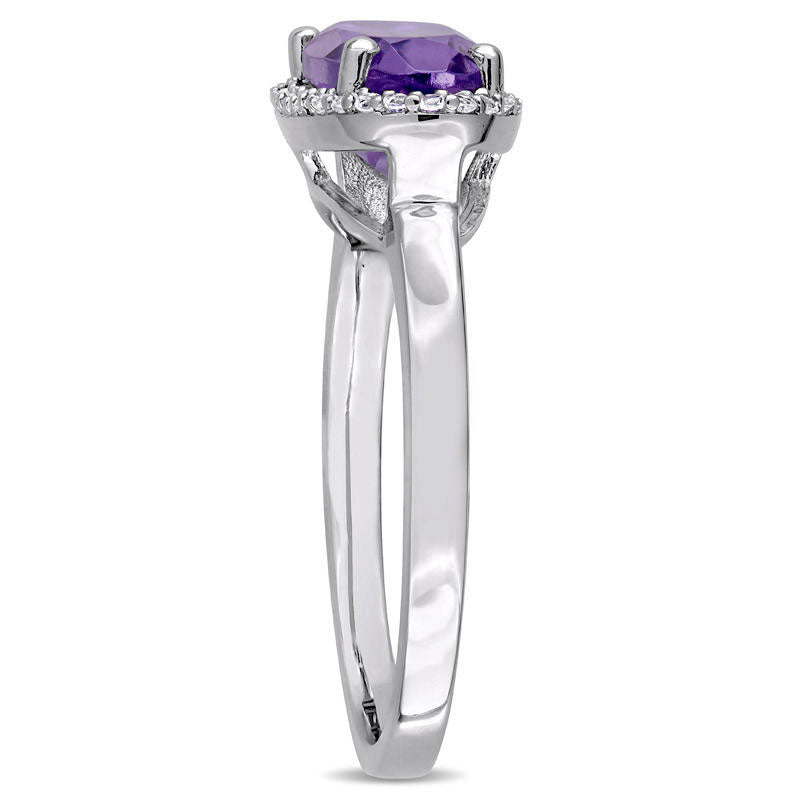 Sideways Oval Amethyst and White Topaz Frame Ring in Sterling Silver