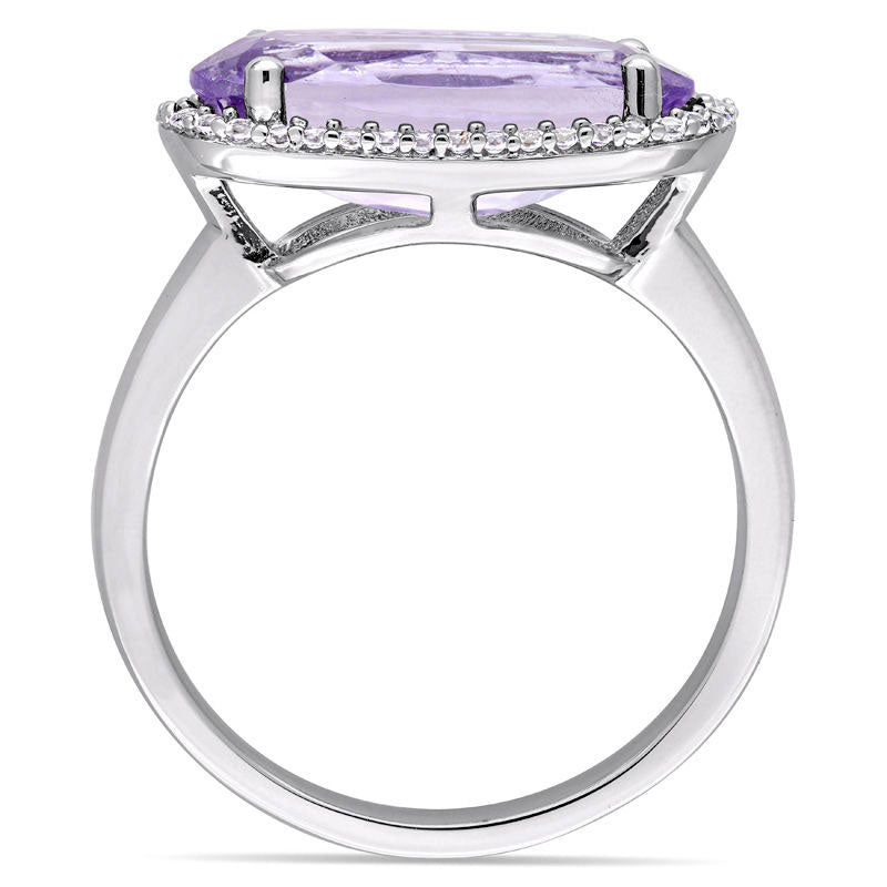 Sideways Oval Amethyst and White Topaz Frame Ring in Sterling Silver