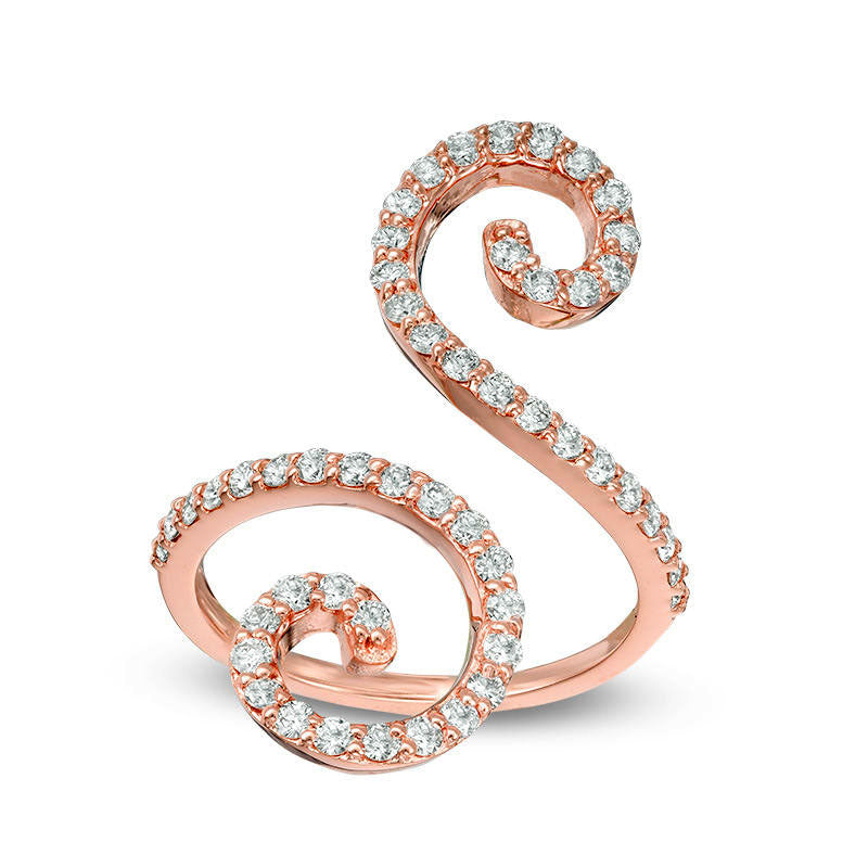 0.75 CT. T.W. Natural Diamond Swirl Bypass Ring in Solid 14K Rose Gold