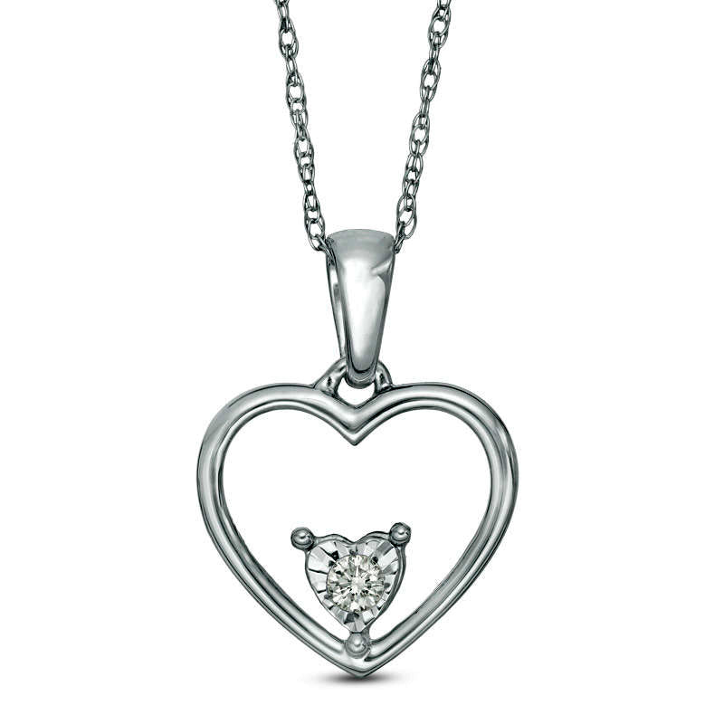 Natural Clarity Enhanced Accent Solitaire Double Heart Pendant in 10K White Gold