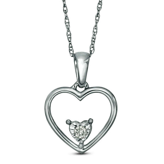 Natural Clarity Enhanced Accent Solitaire Double Heart Pendant in 10K White Gold