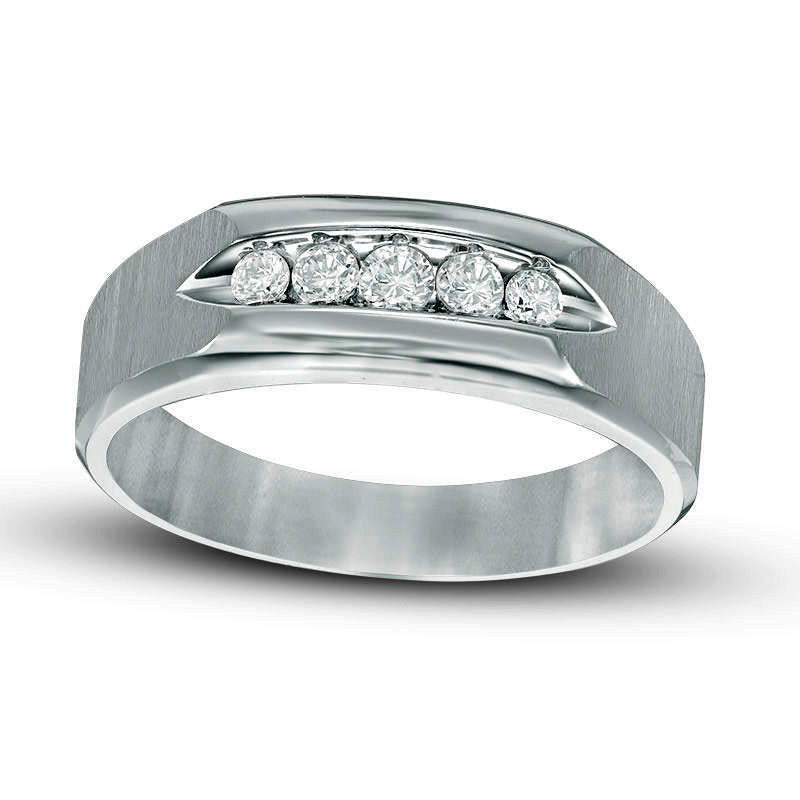 Men's 0.25 CT. T.W. Natural Diamond Five Stone Brushed Wedding Band in Solid 10K White Gold