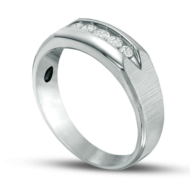 Men's 0.25 CT. T.W. Natural Diamond Five Stone Brushed Wedding Band in Solid 10K White Gold