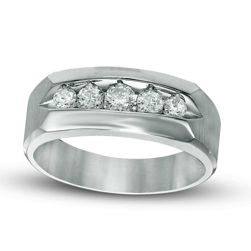 Men's 0.50 CT. T.W. Natural Diamond Five Stone Brushed Wedding Band in Solid 10K White Gold