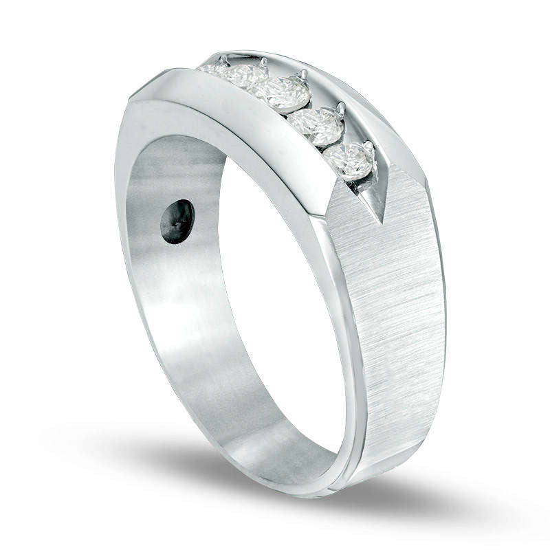 Men's 0.50 CT. T.W. Natural Diamond Five Stone Brushed Wedding Band in Solid 10K White Gold